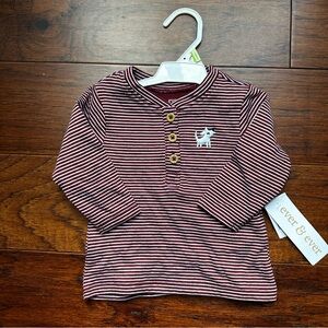 🍂Maroon and White Long Sleeve Tee with Stripes